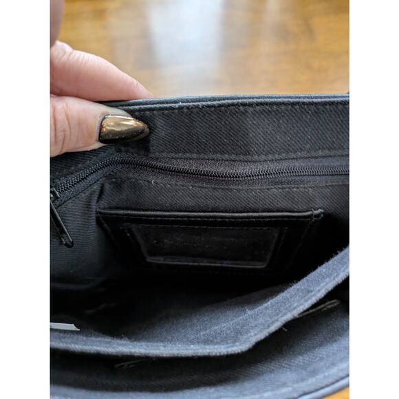 Black Leather Crossbody Bag Gold Wishbone Clasp Vintage Adjustable Antonia - Picture 6 of 8